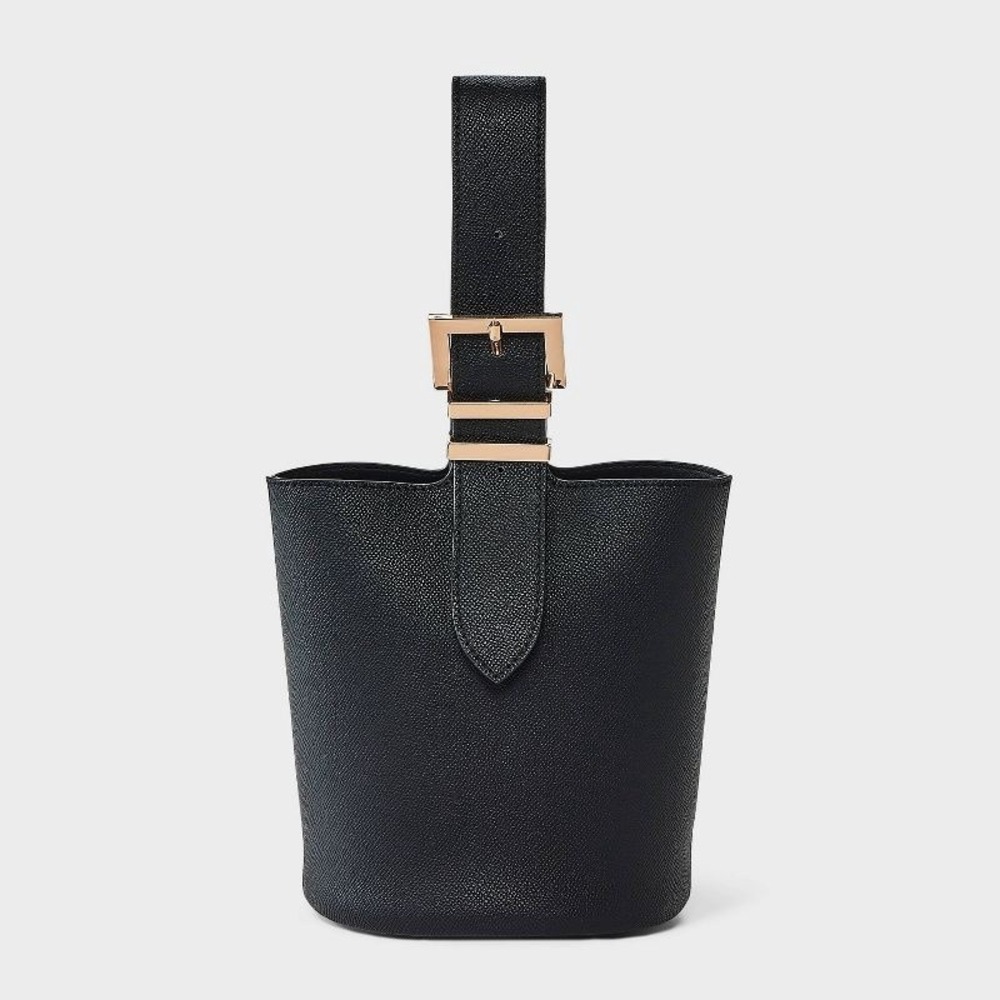 A New Day Wristlet Bucket Bag Womens OS Black Gold Buckle NWT